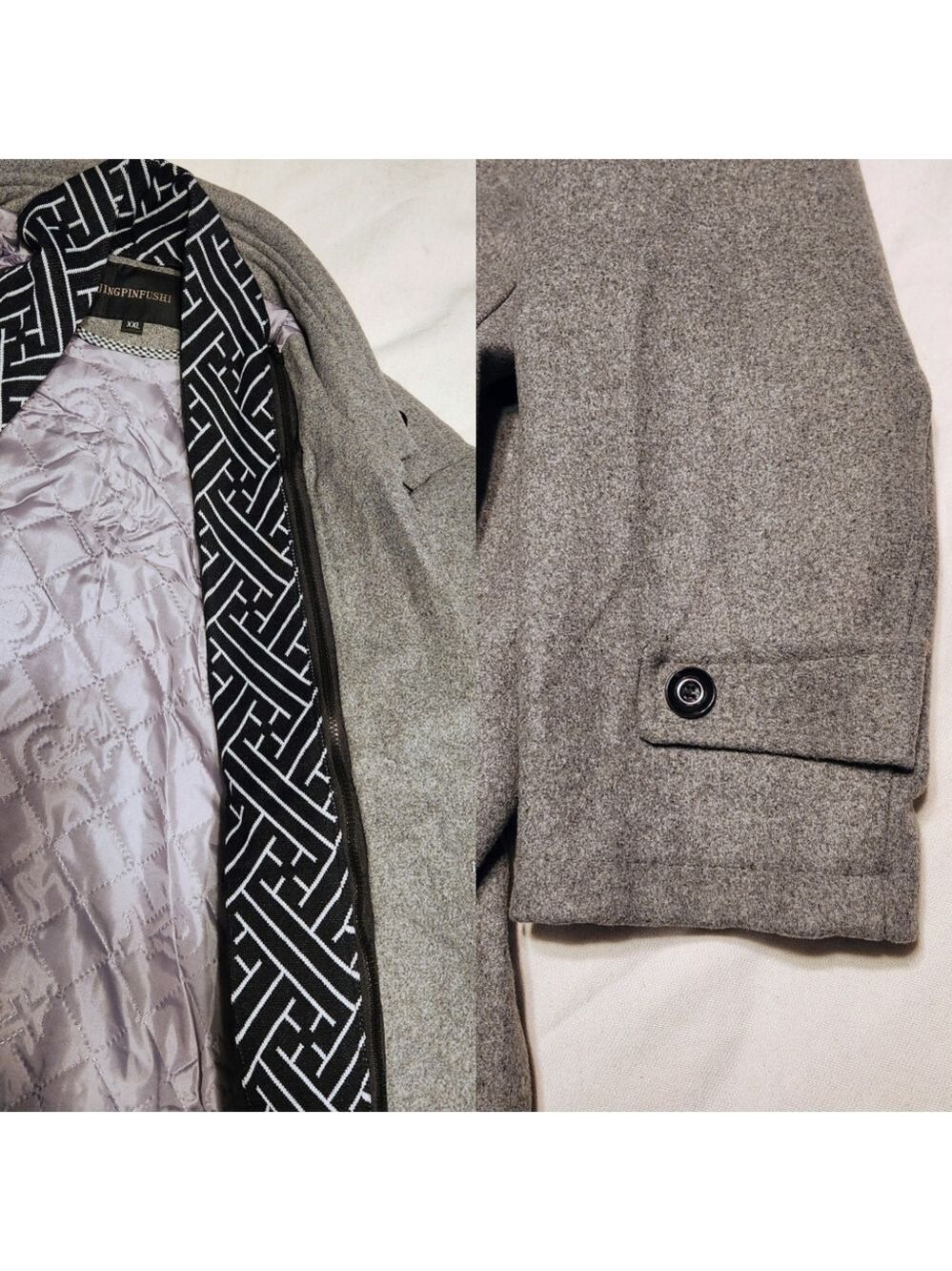 Amazon Wool Blend Detachable Scarf Mens Collar Trench Pea Coat Grey 2X-Large - Picture 5 of 8